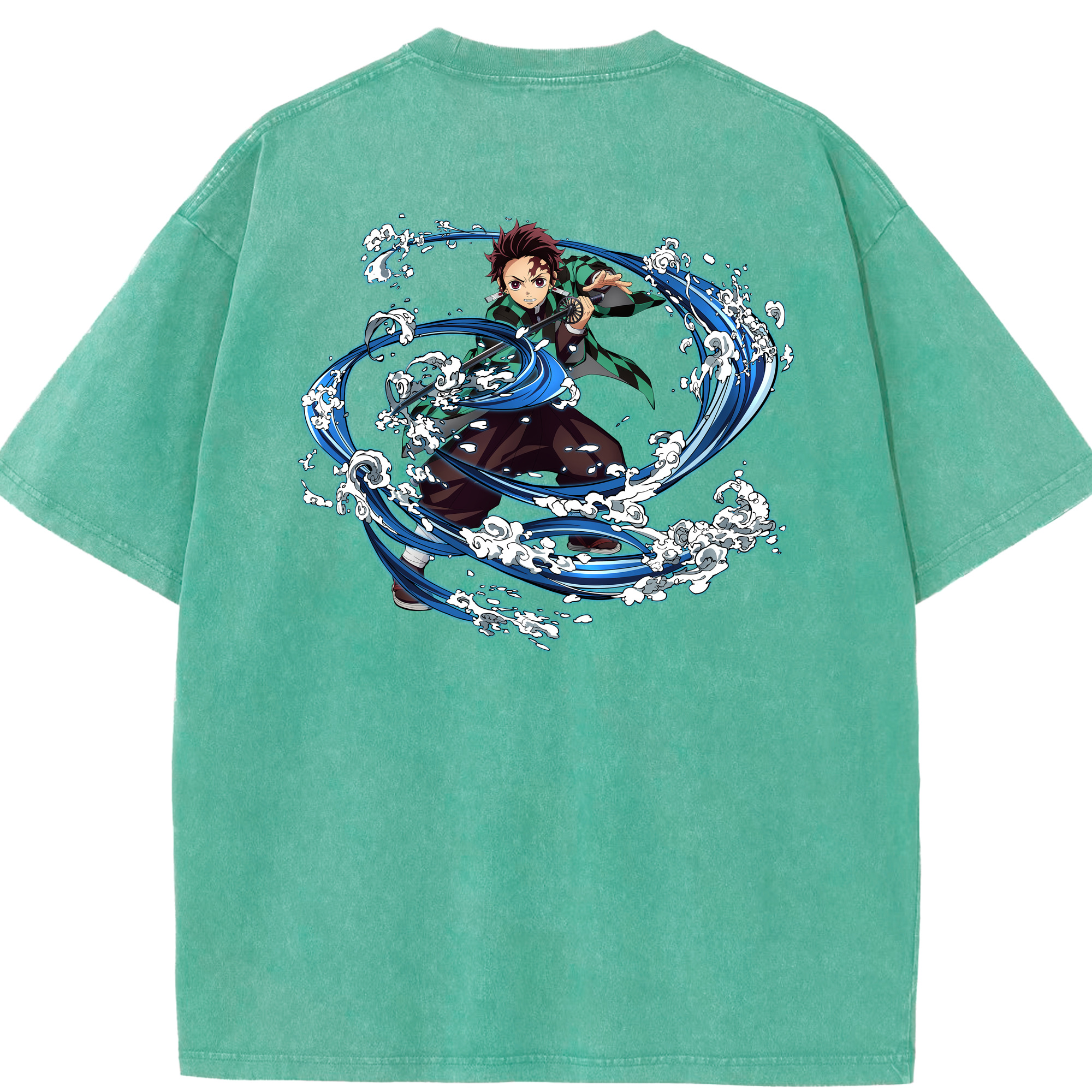 （画像用） 鬼滅の刃 竈門 炭治郎／かまど たんじろう Kamado Tanjirou 綿100% ヴィンテージ風 半袖Tシャツ（背面プリント）